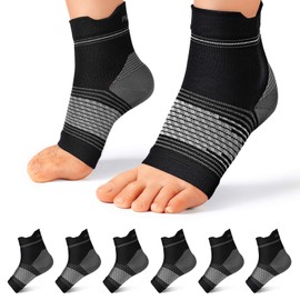 PAPLUS Plantar Fasciitis Sock (6 Pairs) for Men and Women, Compression Foot Sleeves with Arch and Ankle Support (Black, Large)