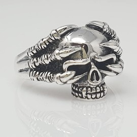 Treasure Bay Mens Womens Eagle Claws Skull Ring - 925 Sterling Silver Biker Punk Skull Eagle Claws Ring Size: N P R T W Y Z (T)
