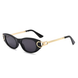 LJCZKA Retro Oval Sunglasses - Vintage 90s Small Cat Eye Sun Glasses for Women Classic Luxury Metal Frame Cateye Shades UV400 Protection (BlackBlack)