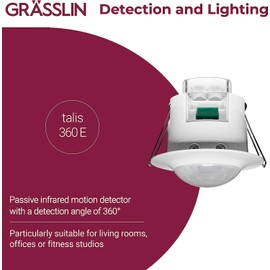 GRÄSSLIN 18.06.0027.1 talis 360 E Passive Infrared Motion Sensor for Ceiling Mounting AP Indoor I 1 Channel I 360° Detection Angle I LED 200 W I Incandescent and Halogen 1000 W