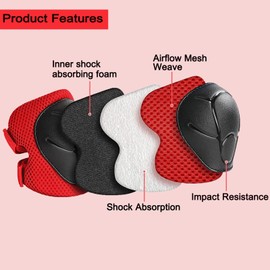 Oeyliz Kids Knee Pads Elbow Pads Guards 6 in 1 Protective Gear Set Ages 3-7 Toddler Boys Girls Kids for Multi Sports Roller Skates Cycling BMX Bike Skateboard Inline Skating (Red)