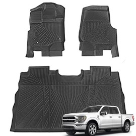 Fullux Floor Mats, Car Mats Compatible with 2015-2024 Ford F150 All Weather Floor Mat, Waterproof Floor Liner, Front Rear Row Full Set Automotive Floor Mats, for Cars Black