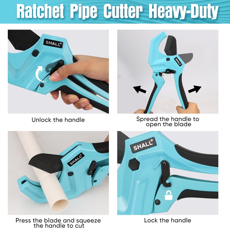 SHALL 2.5" (63mm) Plastic Pipe Cutter, PVC Cutter, Ratchet Pipe