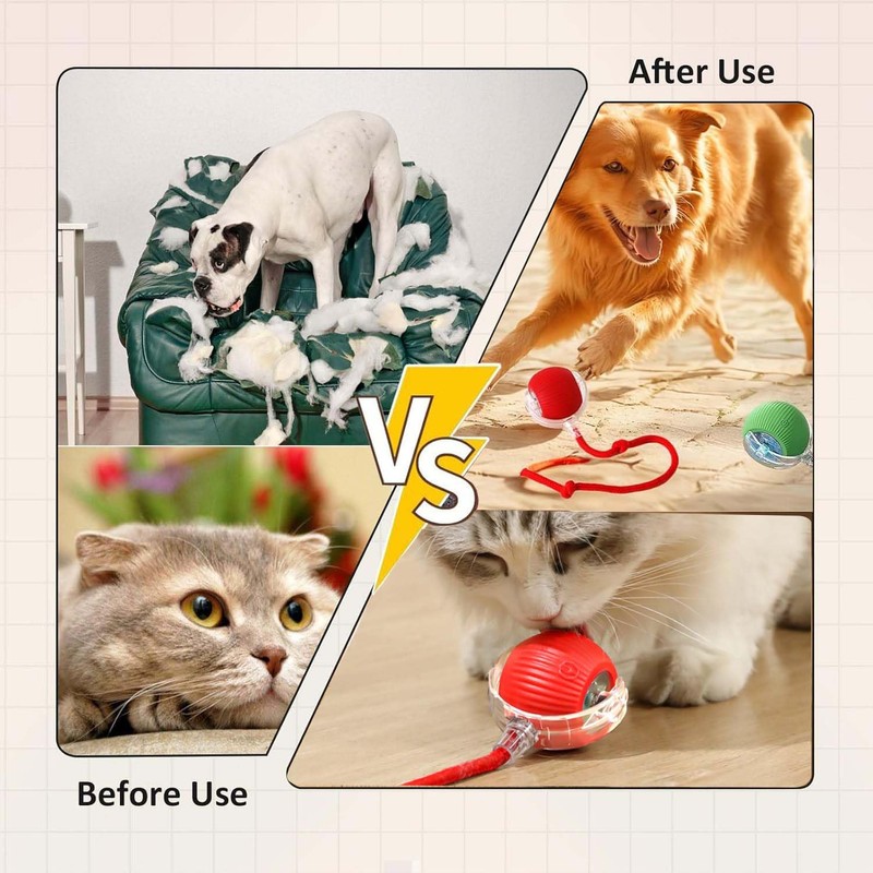 JinRui-T 2 PCS Active Rolling Ball with Tail for Dogs,Chewie