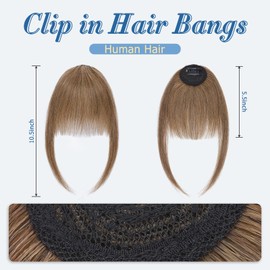 SLEEKALON Clip in Bangs Human Hair Wispy Fringe with Temples Full Flat Bangs Hairpiece for Daily Wear Women (#06-Light Brown)