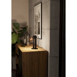 EGLO Plimsoll Table Lamp, Bedside Lamp with Swivelling Spot, Table Lamp Made of Wood and Metal, Black, Decorative Lamp Living Room, FSC100PA, E27 Socket
