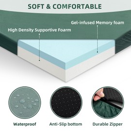 Kingfun 3 Inch CertiPUR-US Memory Foam Camping Mattress, Waterproof Roll up Sleeping Pad for Adults, Comfortable Thick Floor Sleeping Mats for Car Truck Tent with Removable Travel Bag,Green