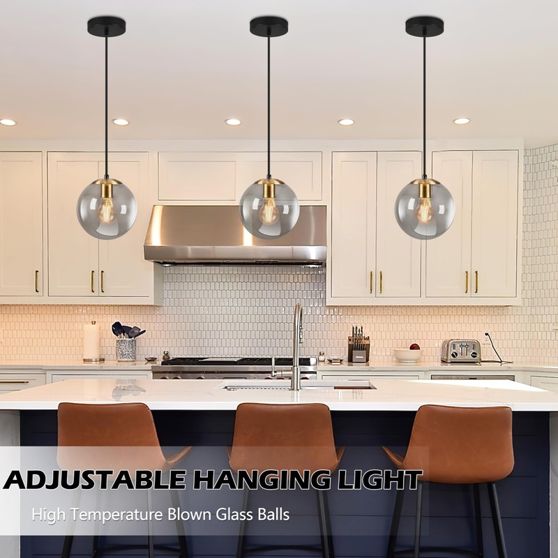 KoKo&Yukina 8 Inch Gold Pendant Light Globe Pendant Lights Kitchen