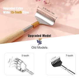 Telescoping Back Scratcher Oversized, Aznrszy Back Scratcher for Men Women with Stainless Steel Massage Roller Wider Claw/ Wooden Handle, Strong Manual Head Foot Back Scratcher Massagers Tool