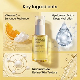 Niacinamide Serum for Face with Vitamin C & Hyaluronic Acid, Brightening Dark Spot Corrector for Uneven Skin Tone & Dull Skin, Soothing Facial Moisturiser for Radiant Skin, Korean Skincare,30ml/1fl.oz