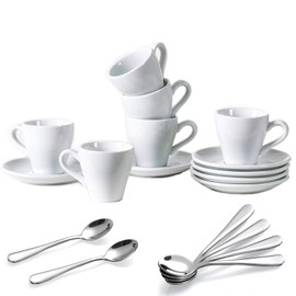 Unilives Espresso Cup, Ceramic Espresso Cup with Saucer, Small Stainless Steel Coffee Spoons, 85ml / 2.8Oz Cute Espresso Cups Set of 6