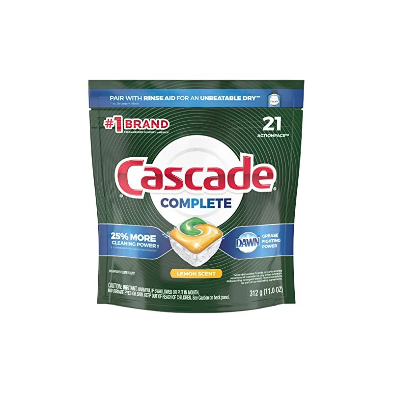 Cascade Complete ActionPacs, Dishwasher Detergent Pods, Lemon, 21 Count