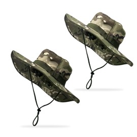 FUIPVGI 2 Pcs Camo Bucket Boonie Hat for Men Women, Military Hunting Bush, Jungle Fishing Army Sun Cap Safari Hat, Wide Brim, for Fishing Hunting Beach Camping Climb (UK, Alpha, One Size, Green)