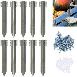 Sleeper Stakes 10pcs, 39cm Tall Galvanised Steel Metal Corner Timber Stakes, Fixing Peg Timber for Driveway Garden Edging for Planter Raised Grow Beds