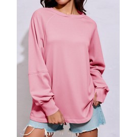 Fisoew Womens Oversized Sweatshirt Casual Crewneck Long Sleeve Fall Pullover Tops Loose Workout Shirts with Thumb Hole Rose Red