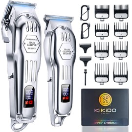 KIKIDO Hair Clippers Professional Cordless for Men, Barber Clippers for Hair Cutting Kit, Wireless LCD Display Hair Trimmers Set, Rechargeable Haircut Machine for Family (Sliver)