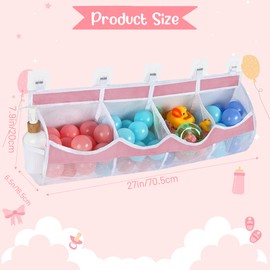 GoaePode Extra Large Bath Toy Storage Bag, 4 Compartment Messy Shower Toys Organizer Bag, Quick Dry Multi-Purpose Baby Shower Toy Holder with Enhanced Drainage for Clutter-Free Bathroom (Pink)