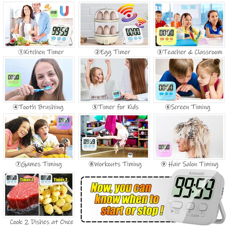 Timer, Kitchen Timer, Timer for Kids, Digital Timer for Cooking,