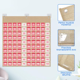 Hundreds Pocket Chart with 100 Number Cardsr, Board Double-Sided Number Chart, Number 1-100 Board Pocket Chart,Counting Pocket Chart for Kids Classroom Home Counting and Organizer (100 Pockets)