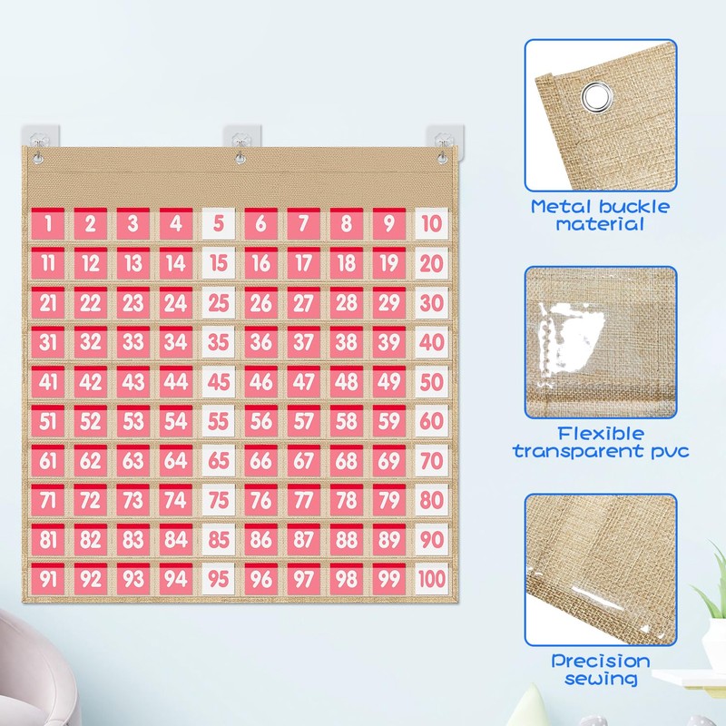 Hundreds Pocket Chart with 100 Number Cardsr, Board Double-Sided Number