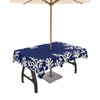 LBCASA Outdoor Tablecloth with Umbrella Hole and Zipper, Coral Navy