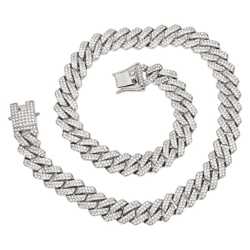 19.7in Necklace Rhombus Full Rhinestones Cool Double Layered Chain Necklace