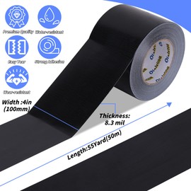 4 Inch Black Duct Tape - 4 Pack Heavy Duty Duct Tape, Totals 220 Yards, 8.3 mil Thickness, Strong, Flexible, No Residue, All-Weather and Tear by Hand - for Repairs, Industrial, Professional Use