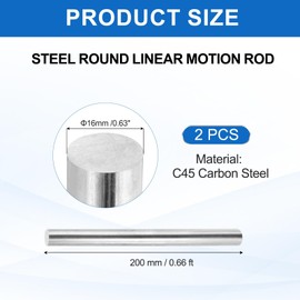 MECCANIXITY 2 Pcs Linear Motion Rods, 16mm(5/8") OD 200mm(0.66ft) Length Steel Motion Rod Shaft Guide, Linear Rail Rod Shaft for CNC, 3D Printer