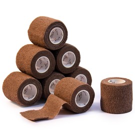 JCLIFE 8 Rollen Selbsthaftende Elastische Bandage - 5 cm x 4,5 m, Ideal für Hand, Fuß Verstauchungen und Schwellungen, sowie Tierverbände (Braun)