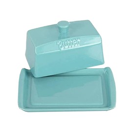 Blue Ceramic Butter Dish with Lid & Handle – Large Rectangular Porcelain Butter Keeper | Stylish Butter Container for Countertop or Fridge, Dishwasher Safe, Multi-Use Food Storage Holder
