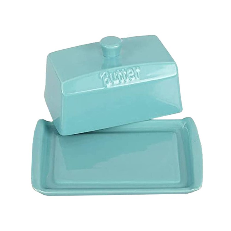 Blue Ceramic Butter Dish with Lid & Handle – Large