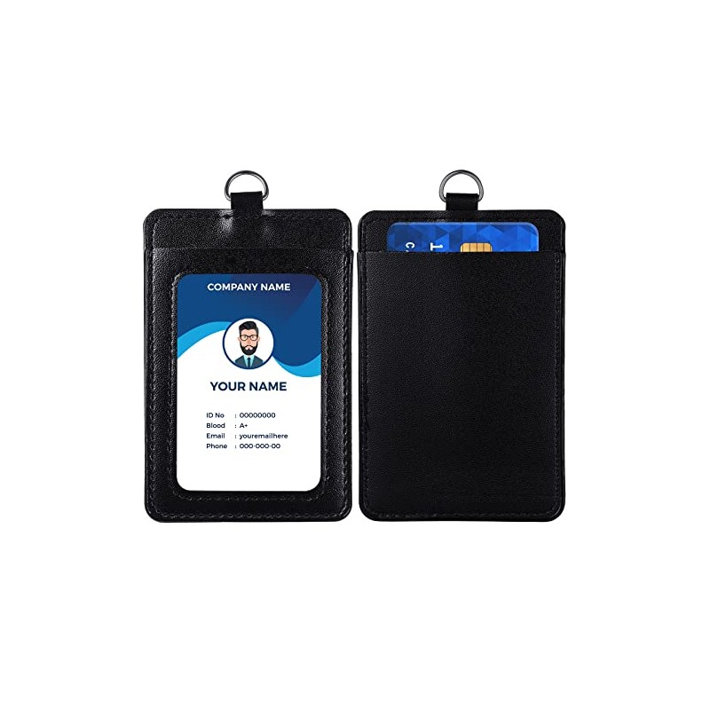 E&EY ID Badge Holder with Lanyard PU Leather Badge ID