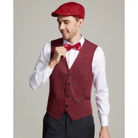 Gionforsy 1920s Mens Vest Accessories Gatsby Gangster Costume Accessories Set 20s Hat (XX-Large, Winered)