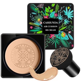 CAHIUYOA Mushroom Head Air Cushion CC Cream, BB Cream Foundation Full Coverage Concealer Long Lasting Liquid Matte Makeup Foundation with Mushroom Makeup Sponge-Natural