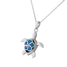 925 Sterling Silver Womens Blue Turquoise-Tone Turtle Marine Simulated Opal Pendant Necklace