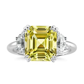 Effinny 4.5CT Simulated Canary Yellow Diamond Engagement Ring,Asscher Cut 3 Stone 925 Sterling Silver Promise Ring, Metal, Cubic Zirconia