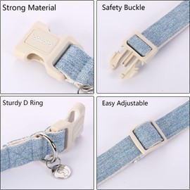 DOGWONG Cotton Hemp Dog Collar - Heavy-Duty Adjustable Soft Natural Fabric Pet Collar, Baby Blue Cute Wedding Puppy Necklace for Small Medium Large Dogs