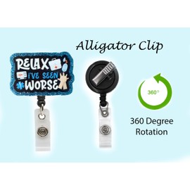 Relax I've Seen Worse Cute Funny Nurse Badge Reel, ID Holder for Nurses, Doctors, Work Badge Holder with Retractable Clip, Pediatric Badge Lanyard, Nursing Student RN LPN CNA MA Medical Worker