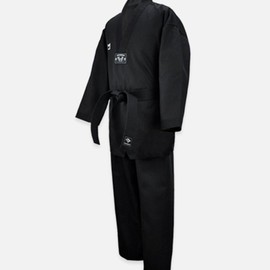 Muspo Ribbed Black Taekwondo Uniform Sizes 100–150 / 태권도복 골지 흑색 100~150호