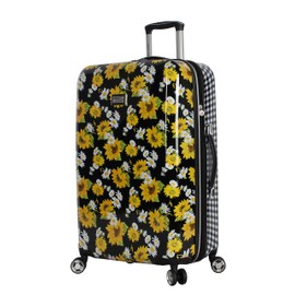 Betsey Johnson 26 Inch Checked Luggage Collection - Expandable Scratch Resistant (ABS + PC) Hardside Suitcase - Designer Lightweight Bag with 8-Rolling Spinner Wheels (Sunflower)