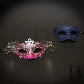 Couple's Masquerade Masks | Party Masks for Prom Hot Pink/Blue Theme
