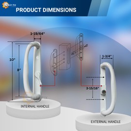 Easy Fix Hardware 10" Olympus Sliding Patio Glass Door White Offset Pull Handle Set Replacement with Keys fits 3 ¹⁵/₁₆ inches Hole Spacing, and 1-1/4" to 2-1/4" Door Thickness