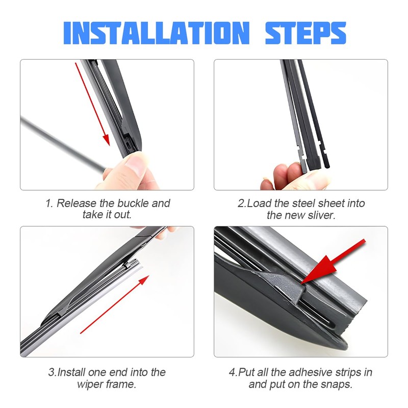 Pack of 4 Windscreen Wipers, Rubber Wiper Rubber, Boneless Windscreen