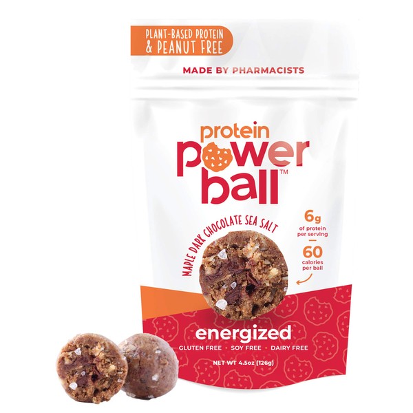 Protein Balls by Protein Power Ball | On-The-Go Protein Snacks | Vegan Snacks | Gluten Free, Dairy Free, Soy Free Snack | Peanut-Free Snacks | Energy Bites (Maple Dark Chocolate Sea Salt, 4 Pack)