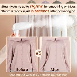 Handheld Portable Garment Steamer for Clothes - 1350W Clothes Steamer Remove Wrinkles for All Fabrics, 15S Fast Heat-Up, Make Clothes Soft & Smooth