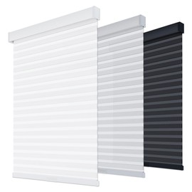 Zebra Roller Blinds for Windows, Free-Stop, Light Filtering (27" W x 72" H, White), No Cords