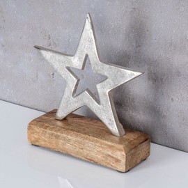 Star 14 x 15 cm Metal Mango Silver Brown Table Decoration Wooden Metal Star Decoration Stand Christmas Home Decoration Gift