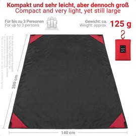 Siegvoll Picknickdecke mit praktischem Karabiner Ultraleicht ultradünne tragbare Stranddecke, Outdoor Decke für Strand, Picknick, Camping und Wandern 140 x 200 cm (Schwarz)