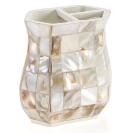 Milano Bathroom Toothbrush Holder - Decorative Bathroom Toothbrush Organizer Finished in Beautiful Mother of Pearl, 3 Slot Toothbrush Holder for Bathroom Fits Multiple Brushes