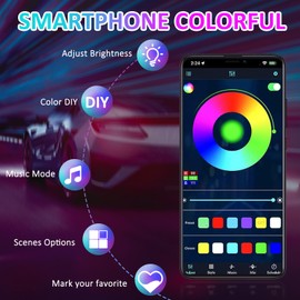 Set of 4 Floor Lighting Kit for Car, App and Remote Control Multicoloured Underbody Lights for Cars, Music Synchronisation RGB Strip Light, 252 Waterproof LEDs for Car, Trucks and SUV